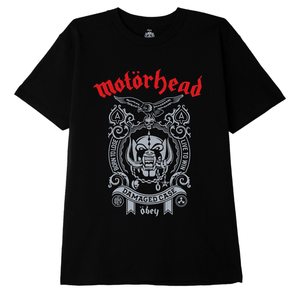 Obey x Motörhead samenwerking damaged case t-shirt voorkant zwart