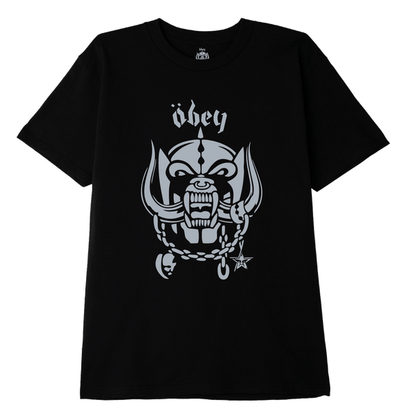 Obey x Motörhead samenwerking warpig t-shirt voorkant zwart