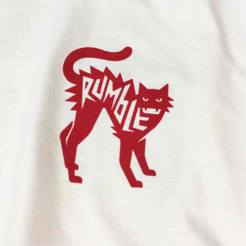Rumble speedshop Vintage White Red Cat T-shirt voorkant close-up Revert95.com