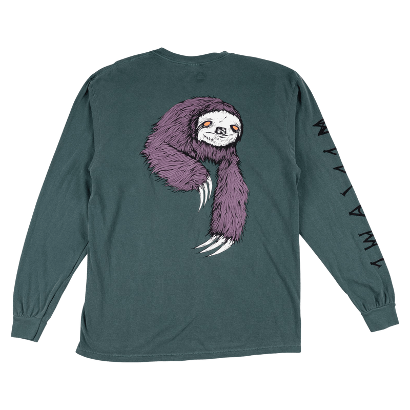 Welcome Sloth Garment-Dyed Longsleeve T-shirt Spruce achterkant