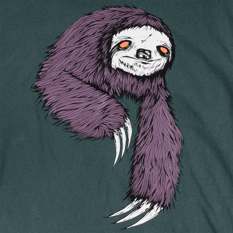 Welcome Sloth Garment-Dyed Longsleeve T-shirt Spruce achterkant close-up